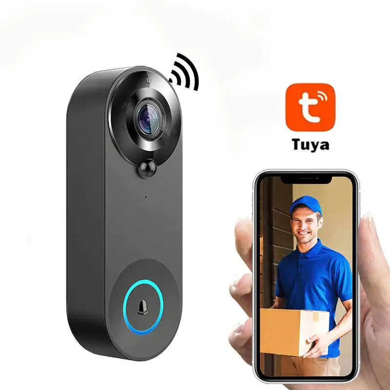 Tuya wireless video doorbell with camera and smartphone delivery notification