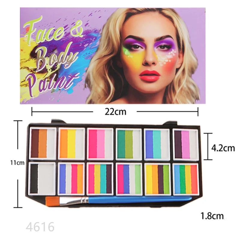 Tidesmit 12 grid water-soluble rainbow face and body paint palette for professional carnival cosplay makeup application