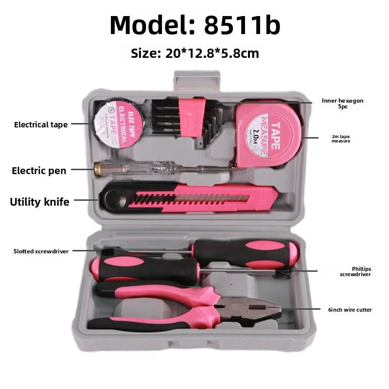 For DIY Use Pink Household Tool Kit Manual Repair Tools Set Multi-Function Home Electrical Maintenance Hand Tools