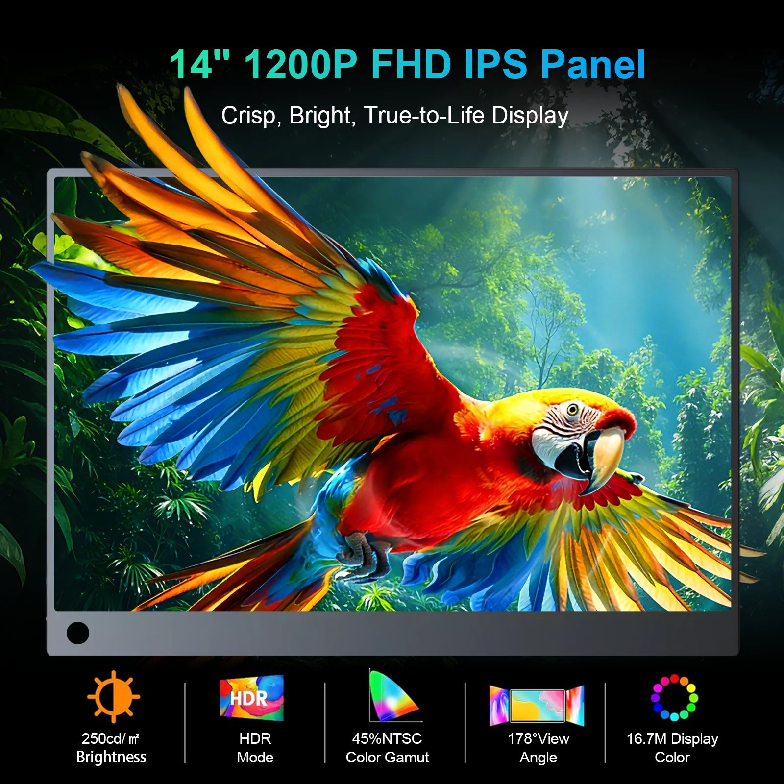14 Inch 1200P FHD IPS Touch Portable Monitor 10-Point Capacitive Touch 75x75 VESA Low Blue Light Type‑C Mini HDMI Compatible PS5