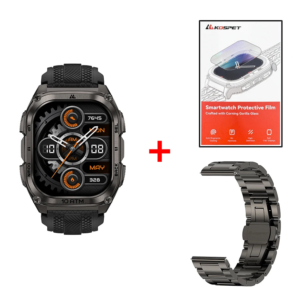 2025 KOSPET Tank M4 Rugged Smart Watch Stainless Steel GPS Offline Maps 10ATM 45M Freediving 24/7 Health Monitor for Android iOS