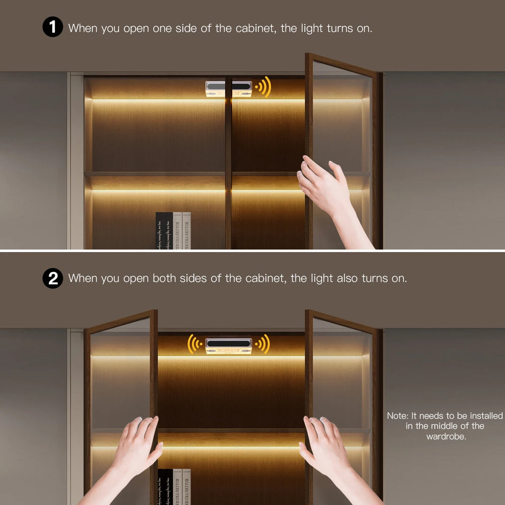 Door Motion Sensor COB Light Smart Switch LED Strip Night Light DIY Black PCB LED Tape Cabinet Wardrobe Lamp Staircase Backlight