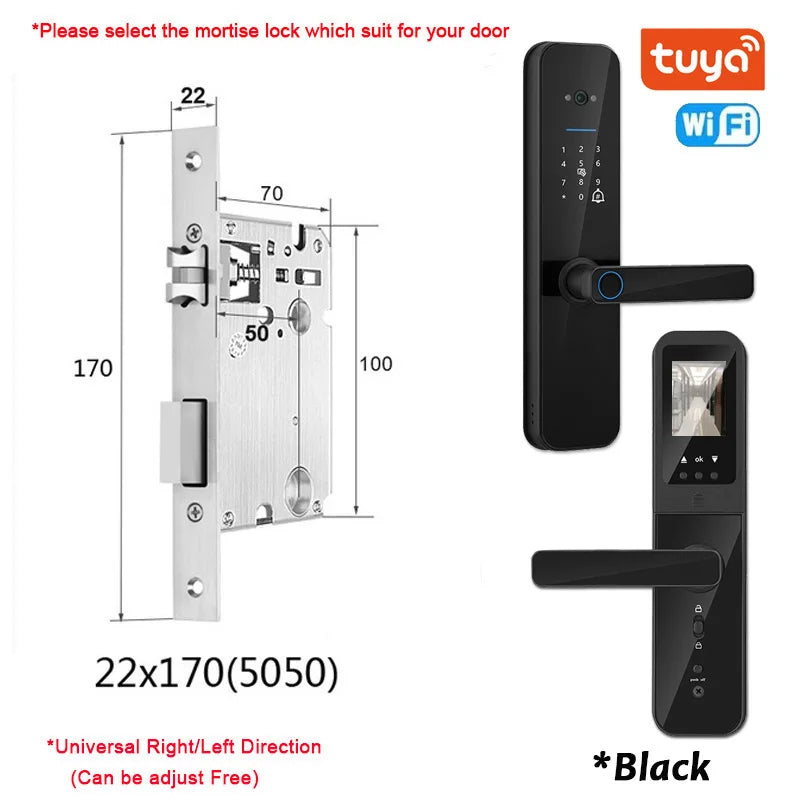 XSDTS New Tuya Wifi Digital Electronic Smart Door Lock With Biometric Camera Fingerprint Smart Card Password Key Unlock