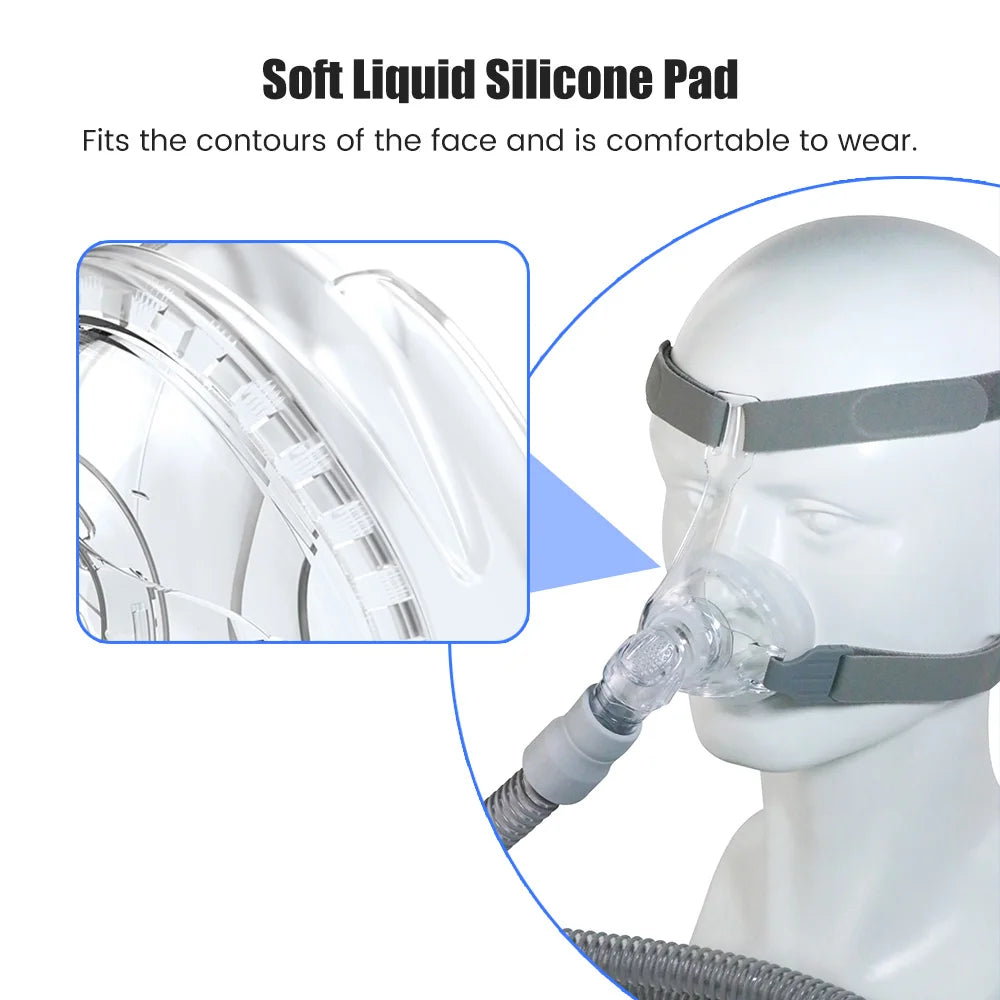 Anti-Snoring Nasal CPAP Replacement Mask with Headgear Strap Reusable Nasal Mask Soft Silicone Full Face CPAP Mask with Headband