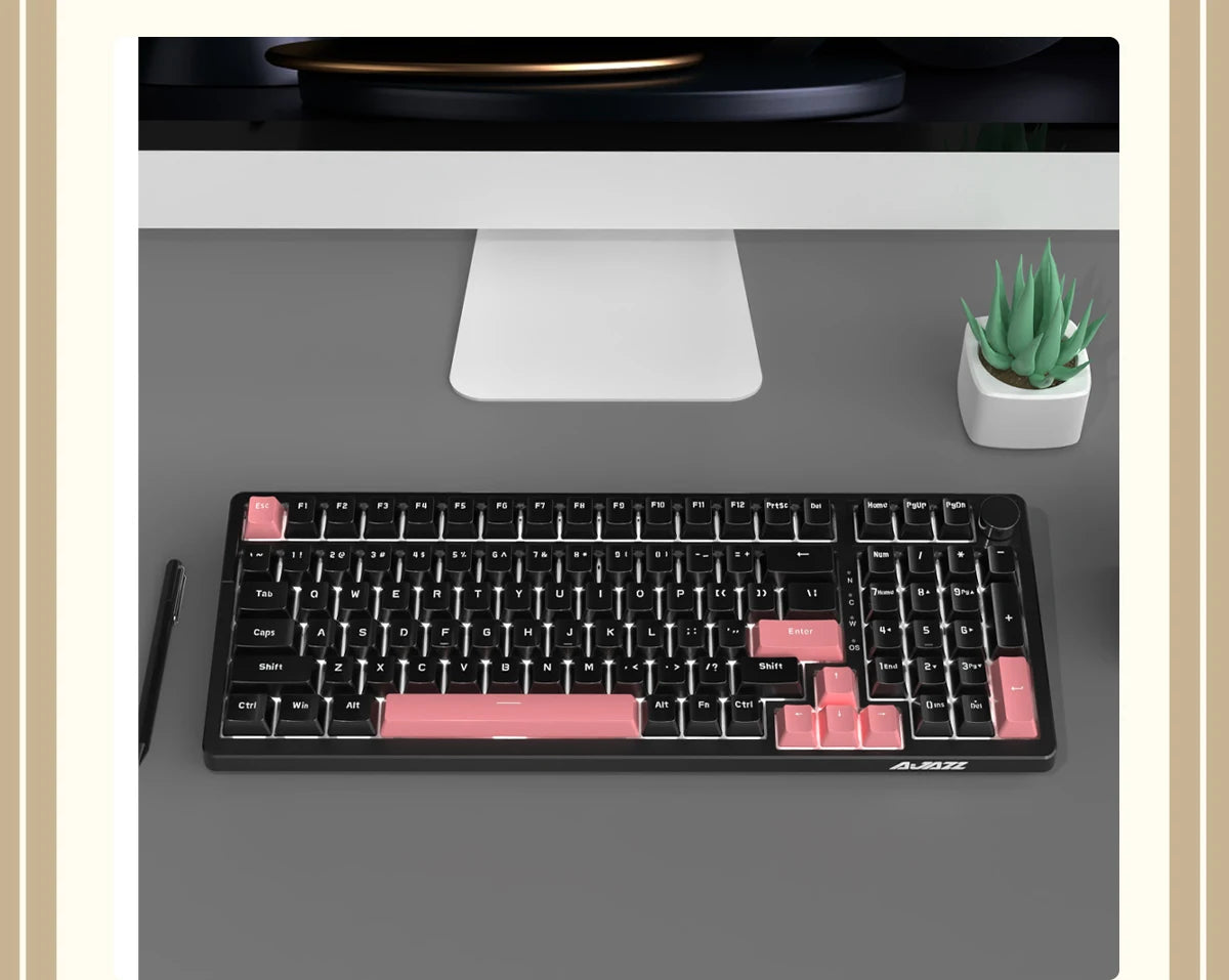 AK992 Retro Wired Mechanical Keyboard 100% 98-Key Full Layout Hot-Swap USB Gaming Keyboard Multimedia Key Knob, Blue Backlight