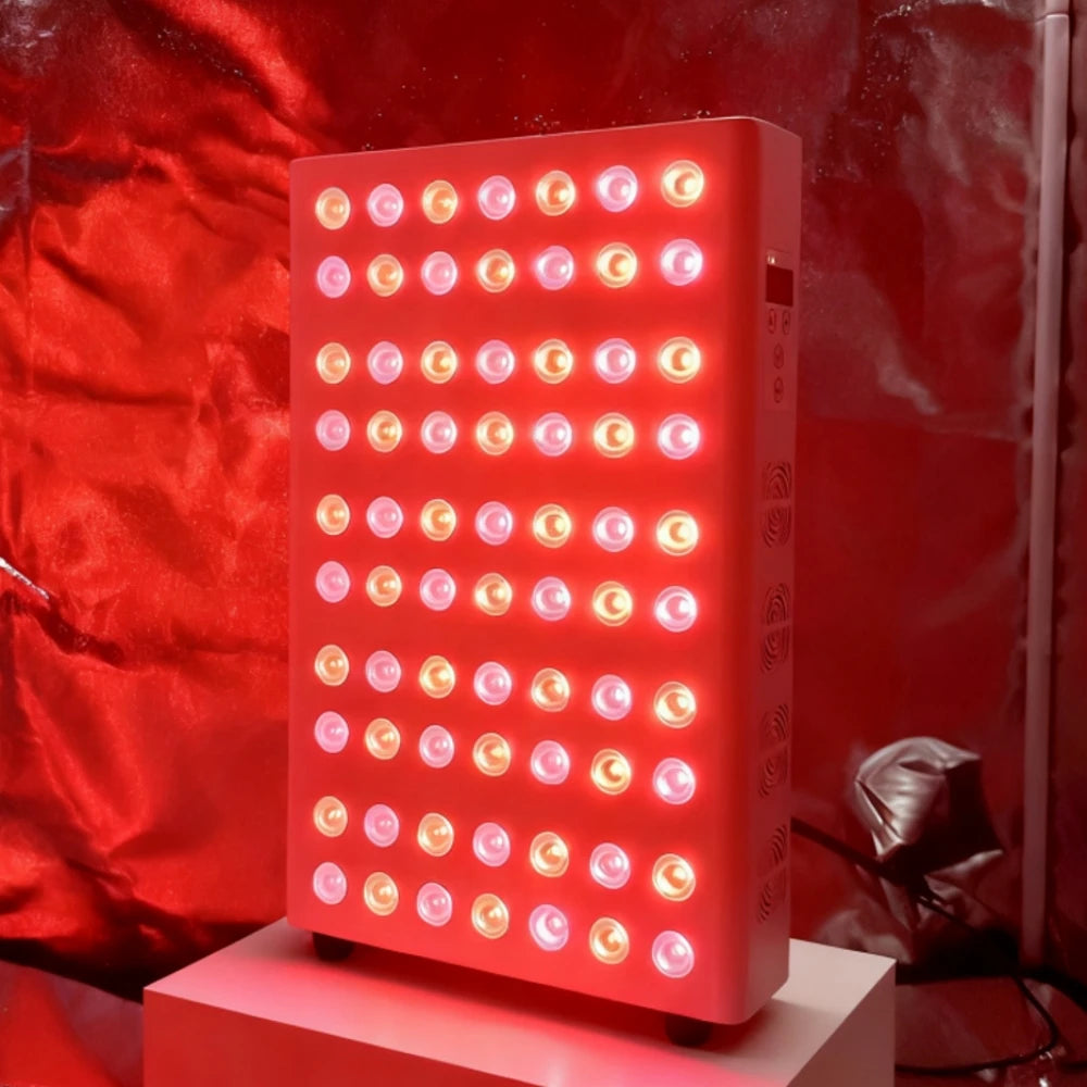 Red light therapy panel with 660nm 850nm LED bulbs for home skin care, anti-aging, and muscle pain relief.