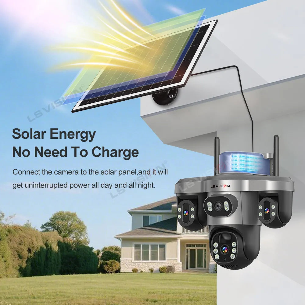 LS VISION 15MP 4G Wifi Solar Camera 3-Screen 10X Zoom PTZ 360°Rotatable PIR Human Detect CCTV Security Video IP Camara V380 Pro