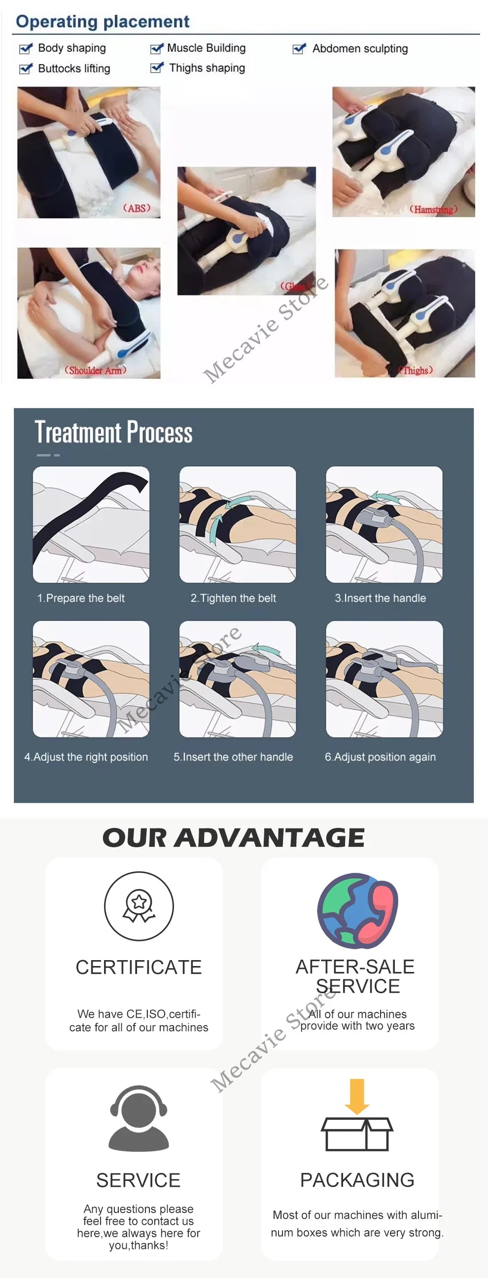 MECAVIE 4-handle EMS RF body shaping machine for professional muscle building, slimming, and aesthetic treatment.