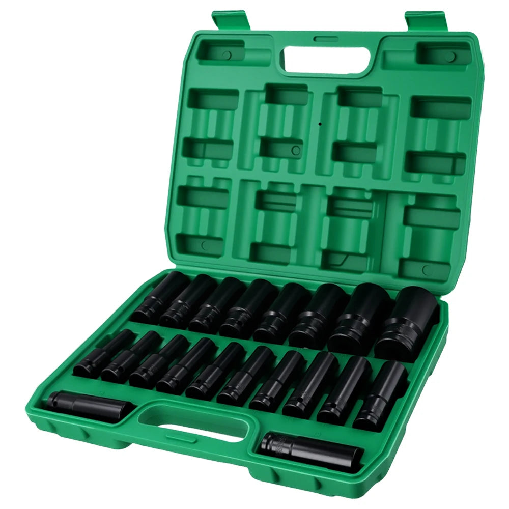 Podofo 20PCs 1/2'' Drive 6-Point Impact Socket Set 8-32mm Metric Sizes Carbon Steel  Impact Wrench Nut Set With Storage Box