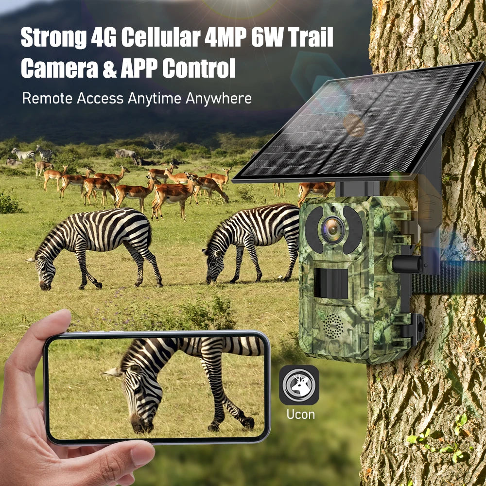 EU 4G Cellular 2K Battery Solar PIR Motion Activated Wildlife Hunting Trail Camera IP65 Outdoor Night Vision No Red Exposure