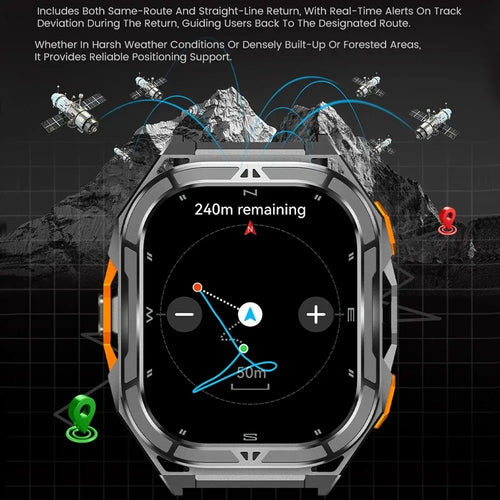 2025 GPS Smart Watch with 1.96-inch AMOLED display and smart sleep tracker features, side angle view of rugged design.