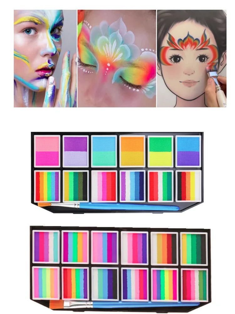 Tidesmit 12 color water-soluble face and body painting palette for cosplay Halloween makeup swatch detail