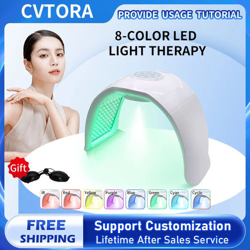 Arch-shaped 8-color LED light therapy device for facial skin wellness and rejuvenation.