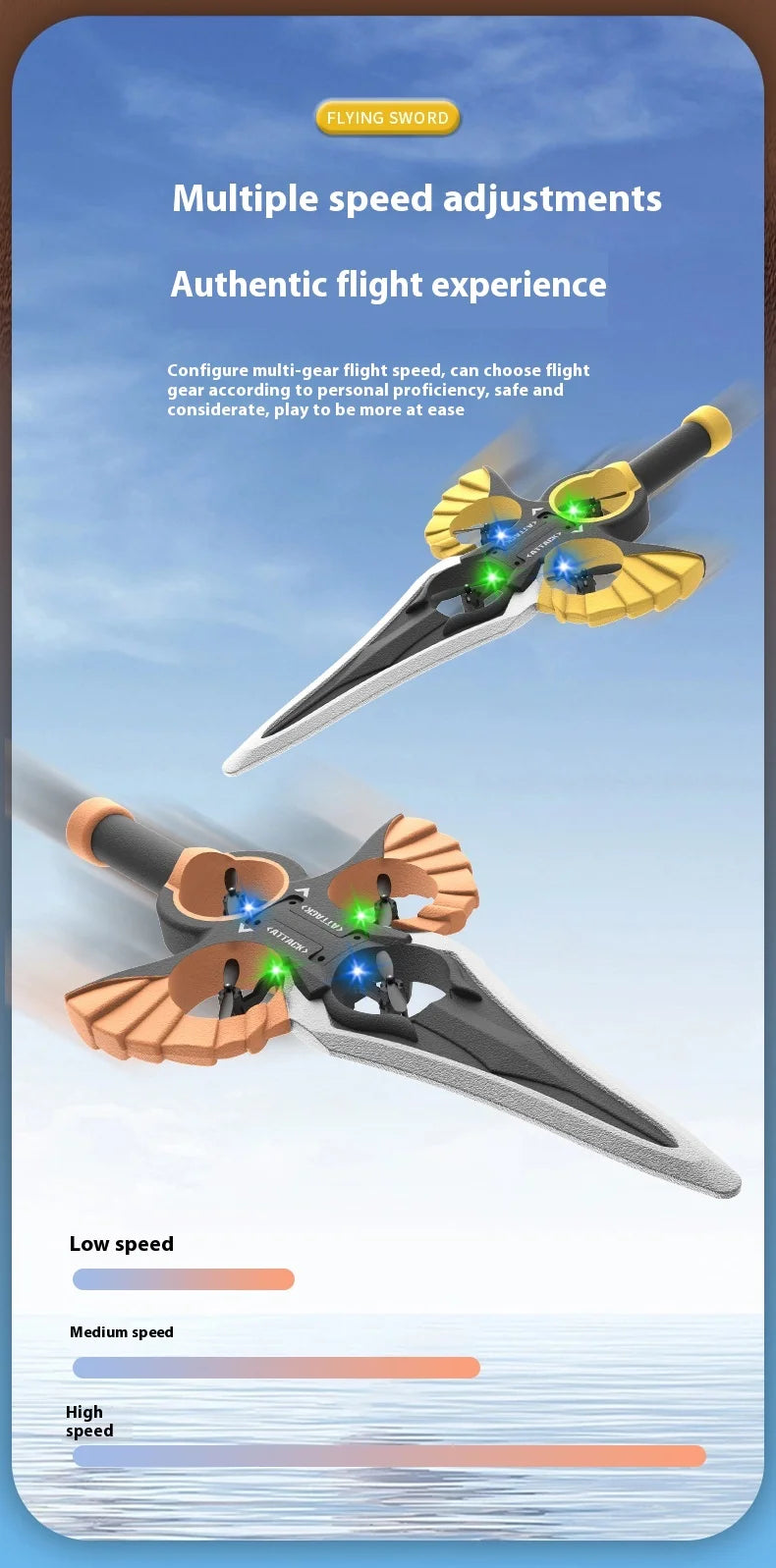Gesture Controlled Flying Sword Drone with Remote Control Tidesmit