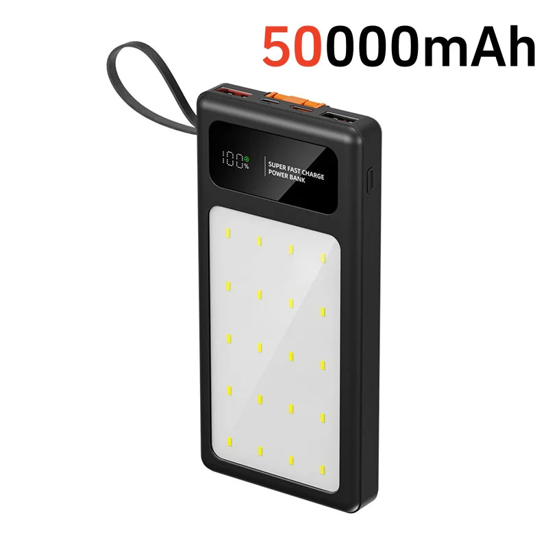 Portable Power Bank with Camping Light - 50000mAh PD Fast Charging Black 50000mAh Tidesmit