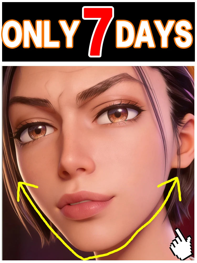 Stylized illustration of a person’s face with a yellow V-shaped line highlighting the jawline for face-shaping care.