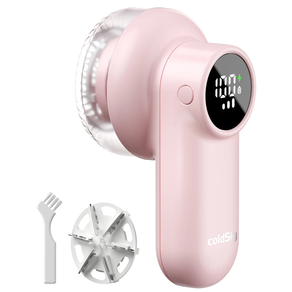 Tidesmit coldSky rechargeable electric lint remover with digital display showing battery level for clothes and sweaters