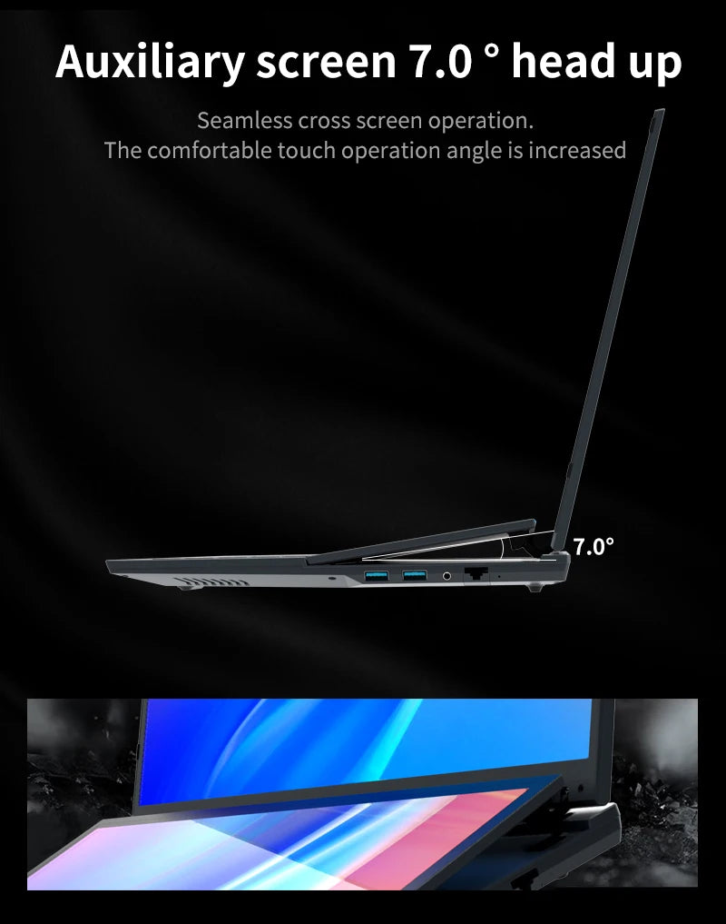 TUHUI Intel core I7-9750H Dual Screen Laptop 16 Inch Gaming Laptops 14 Inch Touch Screen 32G RAM 2TB SSD Notebook Win11 Computer