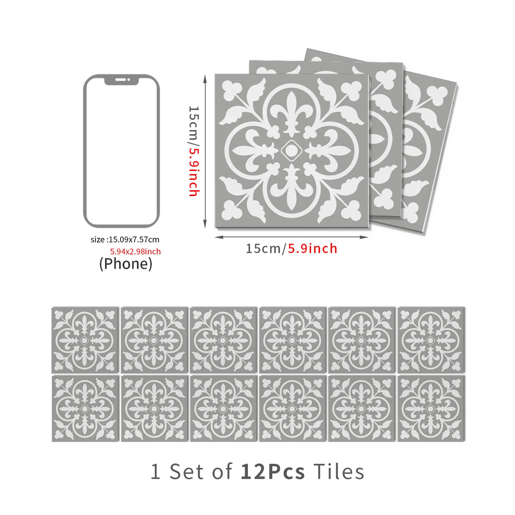 15x15cm Moroccan Style Peel and Stick Tile Stickers, Self Adhesive Waterproof Wall Decor for Kitchen Bathroom (ART Series)