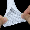 White self-closing PET cable sleeve for wire protection. Heat-resistant, split-braided design to prevent pet chewing.