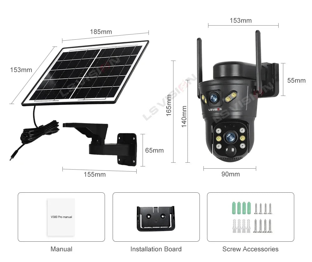 LS VISION Dual-Screen 4G/Wifi Outdoor Solar Camera Security 4K PIR Human Tracking CCTV Surveillance Camera V380 Pro Waterproof