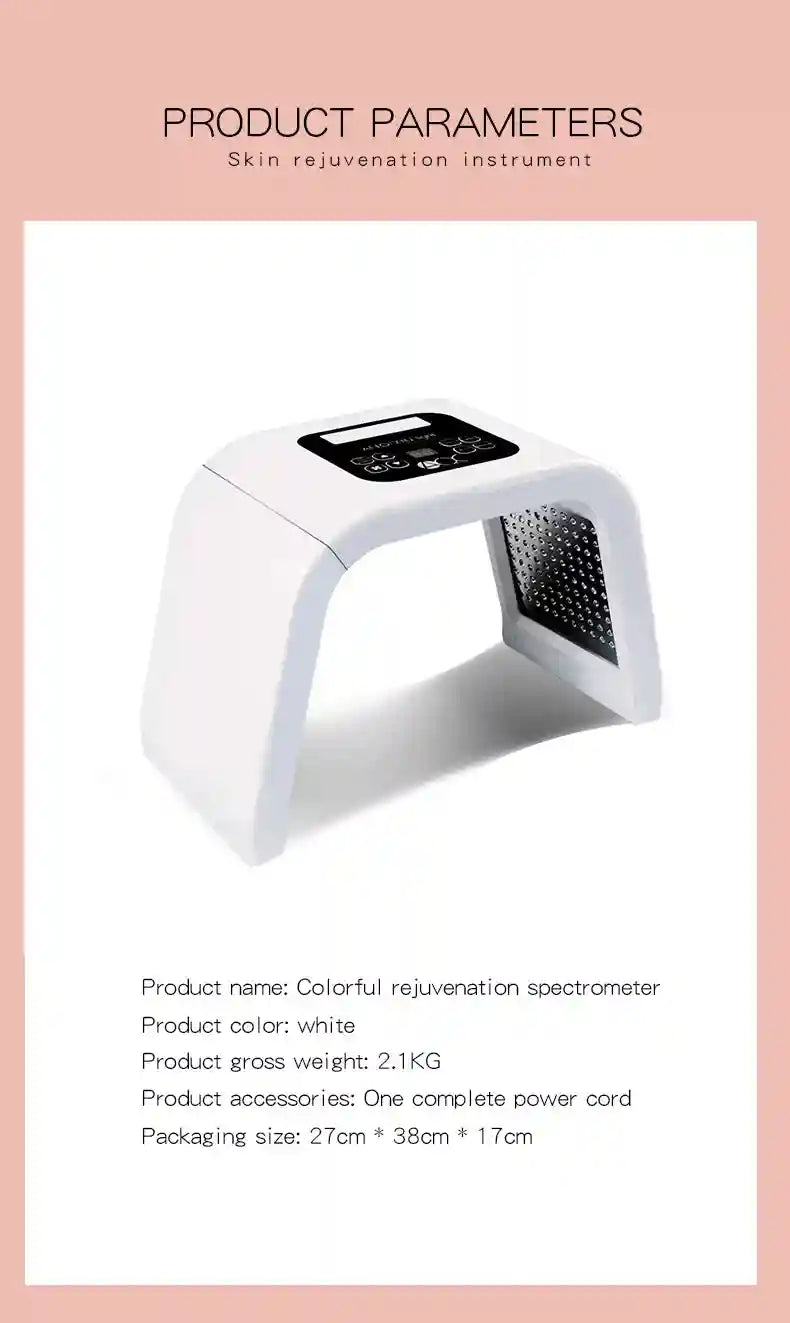 White arched LED facial skin rejuvenation device with a top digital control panel and interior light array.