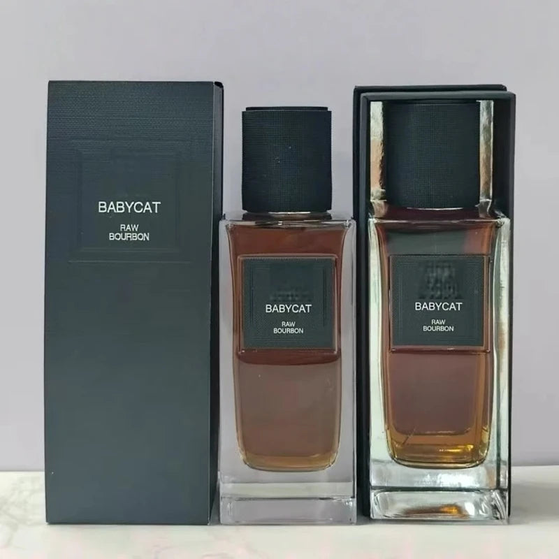Babycat Raw Bourbon 125ml unisex oriental woody perfume. Long-lasting fragrance in a sleek glass bottle with black cap.