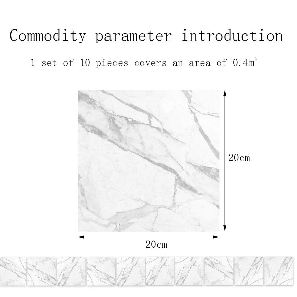 10pcs Crystal Tile Wall Stickers Self-Adhesive Kitchen Tiles PVC Backsplash Stickers Peel and Stick Bathroom Faux Stone Effect