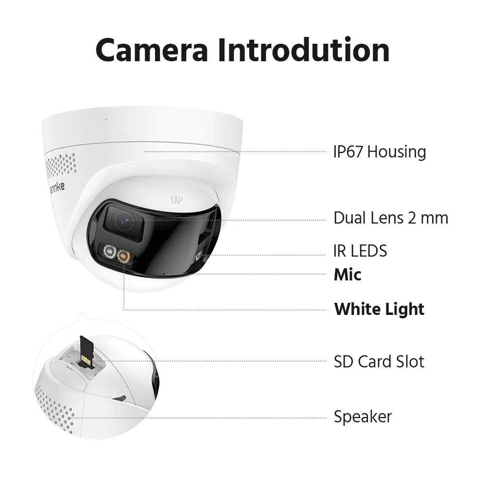 ANNKE FCD800 8MP Security Camera 180°Panoramic Dual Lens Outdoor POE Camera 4K AI Human Detect Two Way Audio IP67 8MP IP Camera