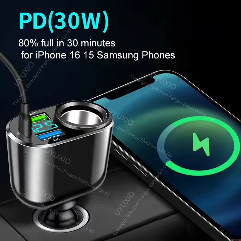USB C Car Charger Adapter - 30W Fast Charging with LED Voltage Display Tidesmit