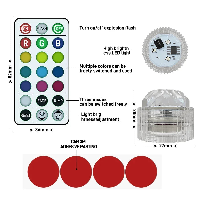 Wireless LED Car Interior Lights - Multi-Color Adhesive Set Tidesmit