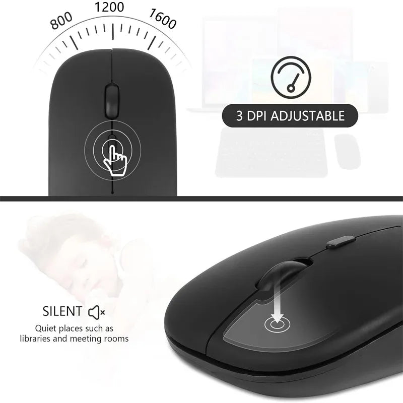 Wireless Mouse with 2.4G Bluetooth-compatible Dual Modes, 1600 DPI Adjustable, Silent Clicking, Portable Ergonomic Laptop Mouse