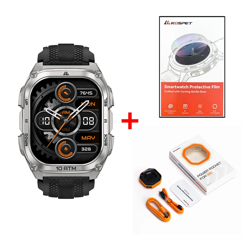 2025 KOSPET Tank M4 Rugged Smart Watch Stainless Steel GPS Offline Maps 10ATM 45M Freediving 24/7 Health Monitor for Android iOS