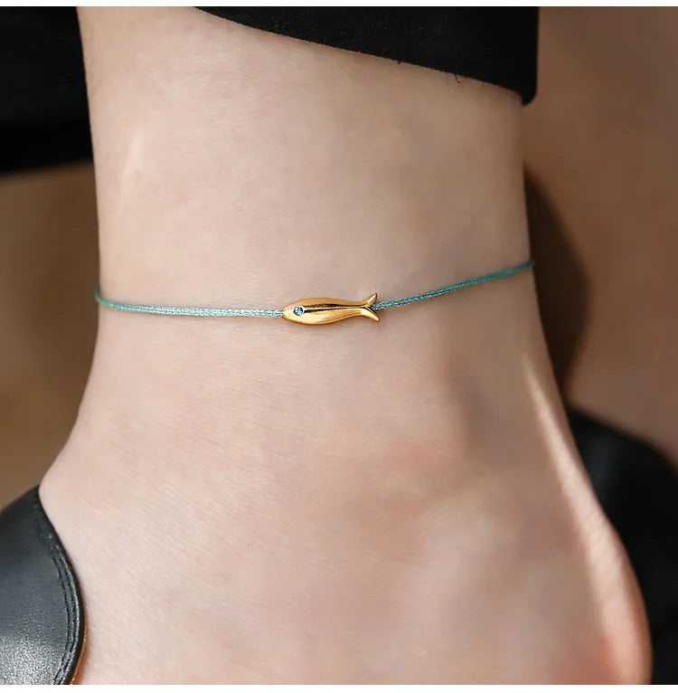 925 Sterling Silver Koi Fish Anklet Rope for Women Girl Cute Fashion Summer Jewelry Dropshipping Wholesale