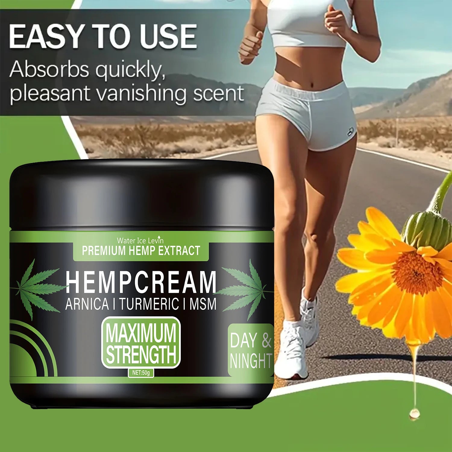 Hemp Cream: Premium Hemp Extract+Arnica+Turmeric, Maximum Strength, Light Texture, Moisturizes for Elastic Skin (Day & Night)