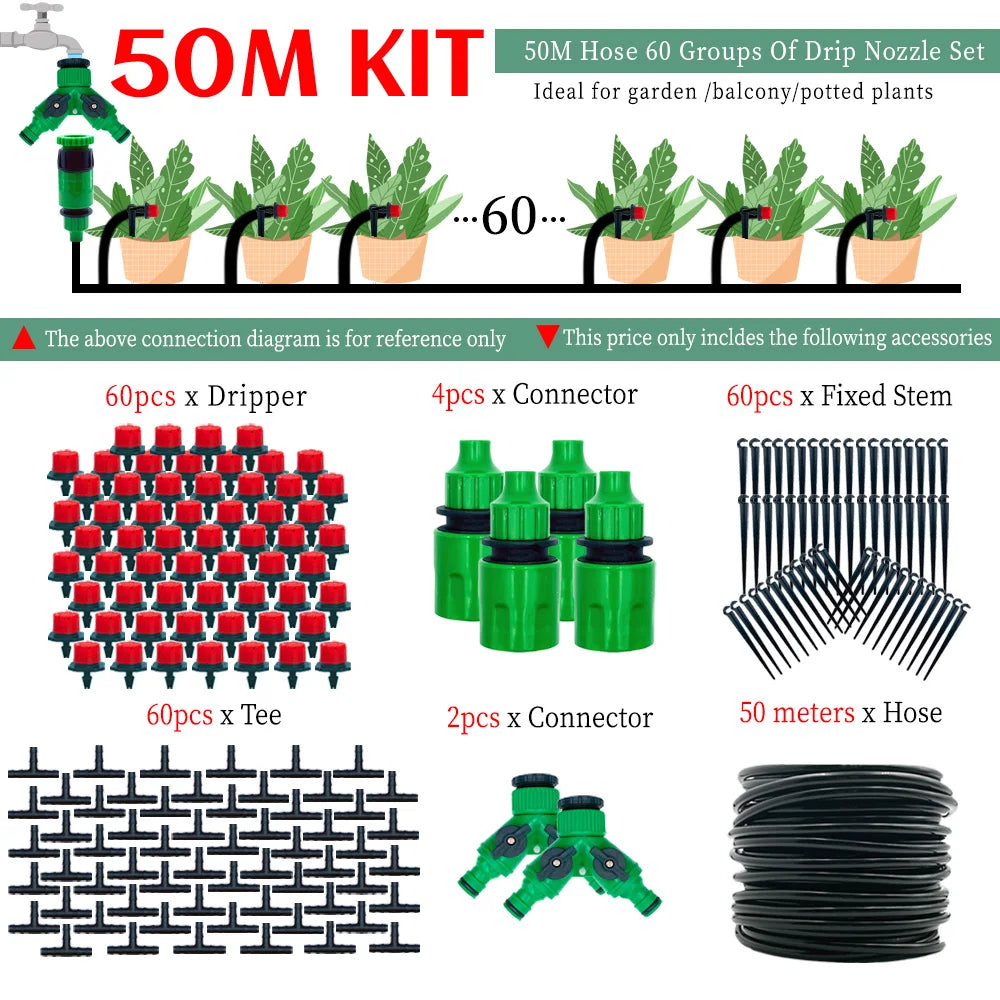 OASIS 50M-5M DIY Drip Irrigation System Automatic Watering Garden Hose Micro Drip Watering Kits with Adjustable Drippers