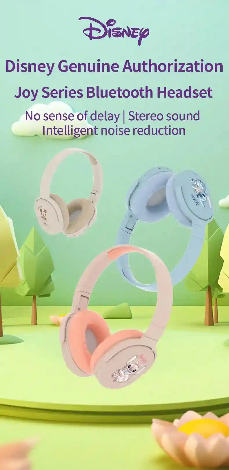 Disney Wireless Headphones - Noise Cancelling Over-Ear Kids Headset Tidesmit