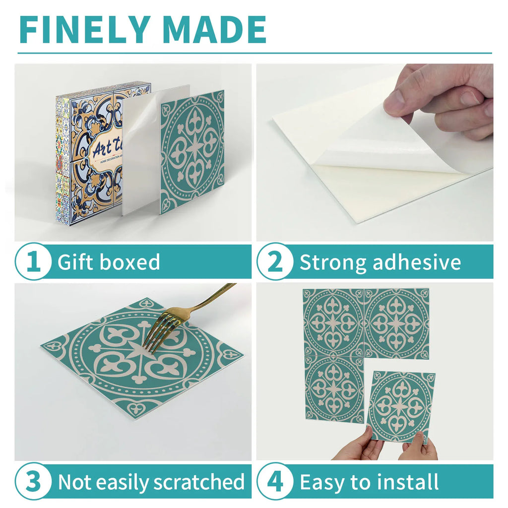 15x15cm Moroccan Style Peel and Stick Tile Stickers, Self Adhesive Waterproof Wall Decor for Kitchen Bathroom (ART Series)