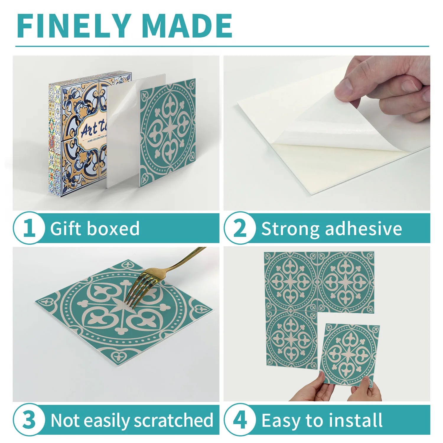 15x15cm Moroccan Style Peel and Stick Tile Stickers, Self Adhesive Waterproof Wall Decor for Kitchen Bathroom (ART Series)