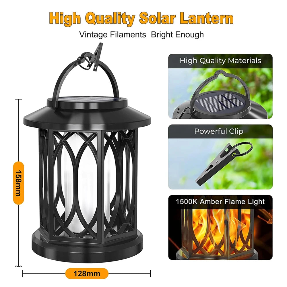 2X Solar Flame Hanging Lamp Outdoor Solar Light Garden Waterproof Flame Flickering Effect Christmas Garden Patio Yard Path Light