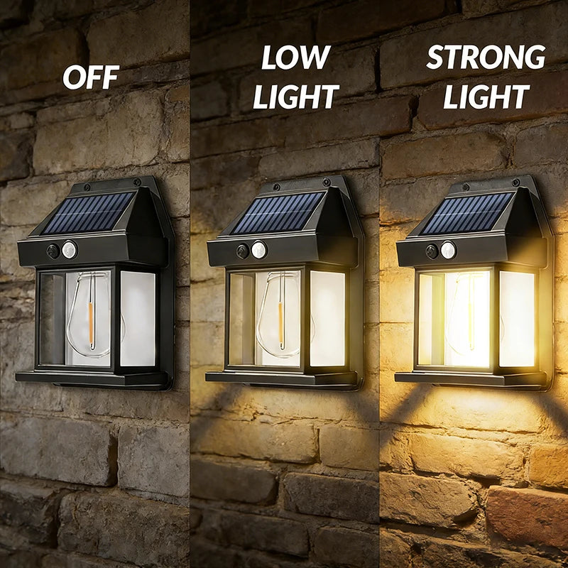 Solar Wall Lights Outdoor Dusk to Dawn Solar Motion Lights Outdoor Waterproof 3 Lighting Modes Wall Mount Light Sconces For Outside Patio Fence Yard Garage 2 Pack LED Street Light