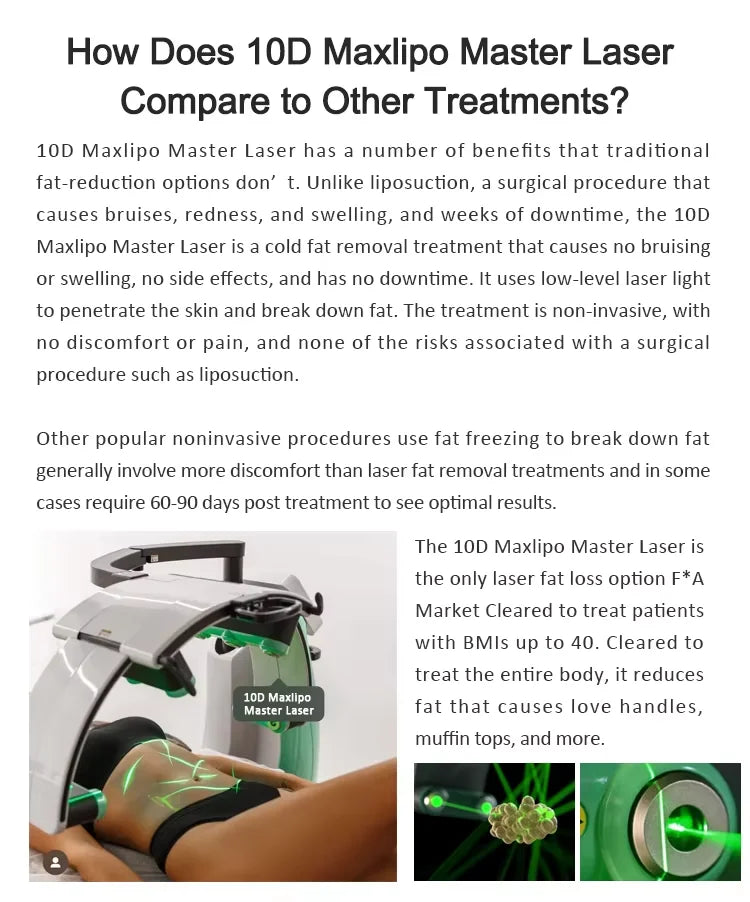 Standing 10D Maxlipo laser device for painless fat loss, body contouring, and non-invasive LLLT slimming treatment.
