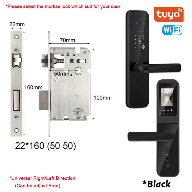 New Biometric Digital Electronic Smart Door Lock With Camera Fingerprint Tuya Wifi Smart Card Password Key Unlock