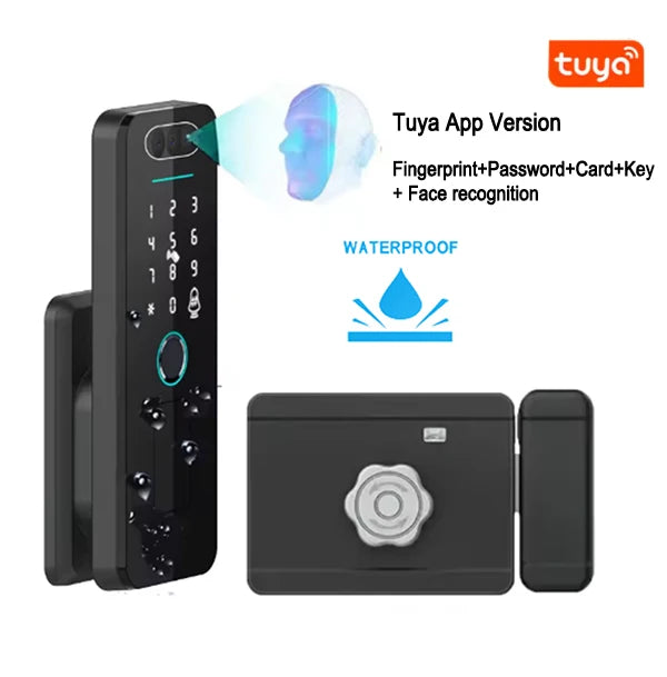 Outdoor Gate Waterproof Smart Tuya Wifi Lock 3D Face Recognition Digital Code Keyless App Remote Biometric Fingerprint Rim Lock