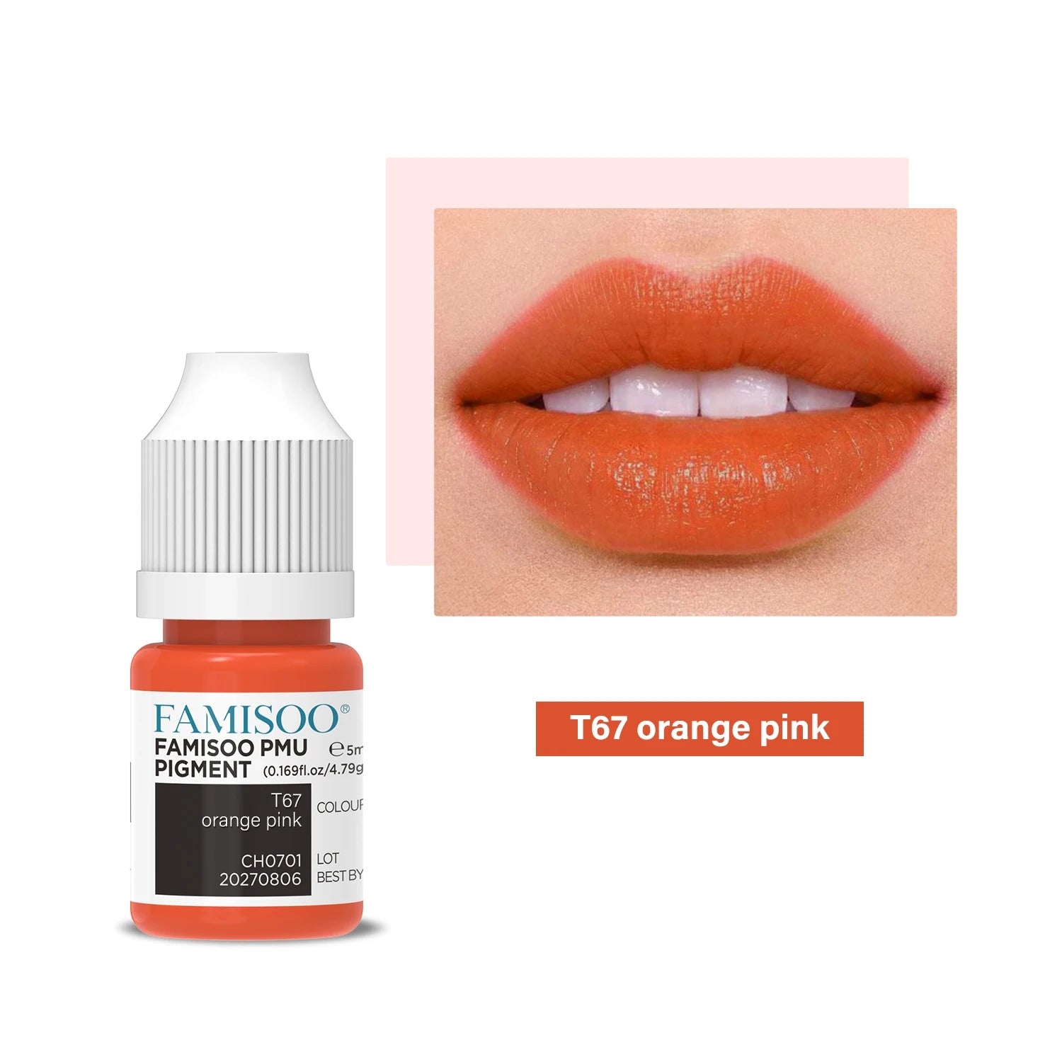 Permanent Makeup Pigment 5ml | Professional PMU Lip & Brow Ink Permanent Makeup Machines T67 Coral Pink China Mainland Tidesmit