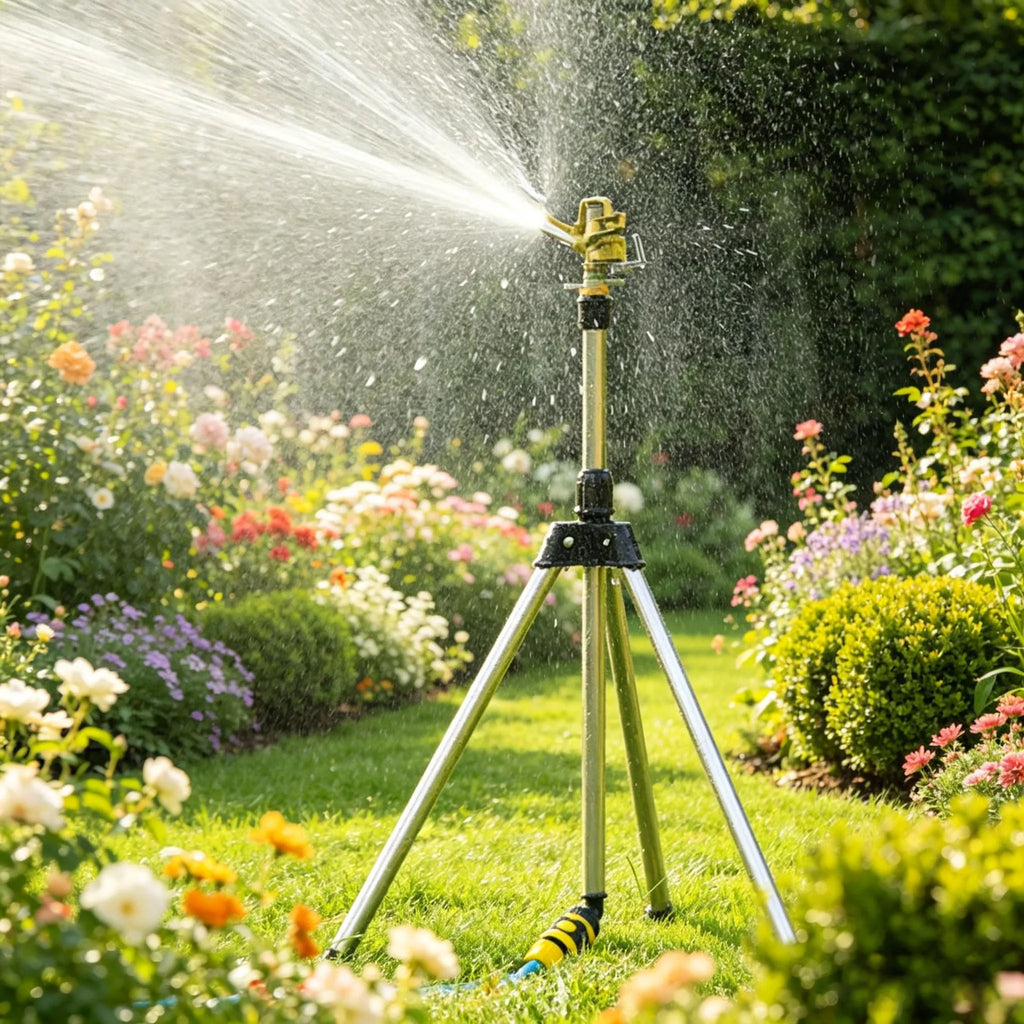 360° Rotating Tripod Sprinkler, Zinc Alloy Adjustable Automatic Water Sprinkler for Lawn Garden Vegetable Irrigation