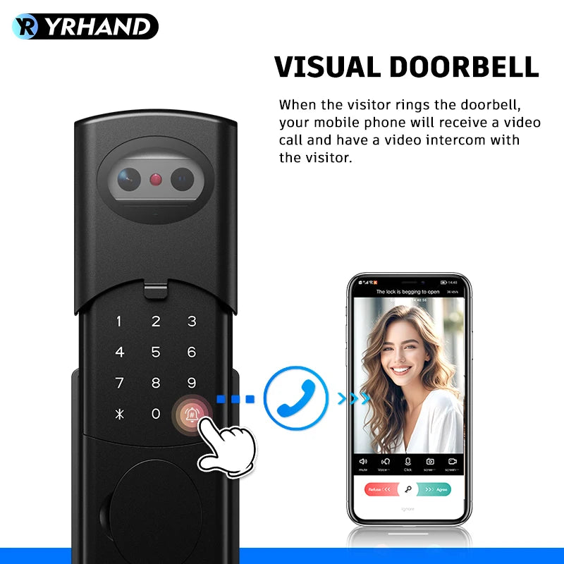 Tuya WiFi APP 3D Face Recognition Fingerprint Smart Lock Waterproof Gate Iron Door RFID Digital Face Recognition Lock For home