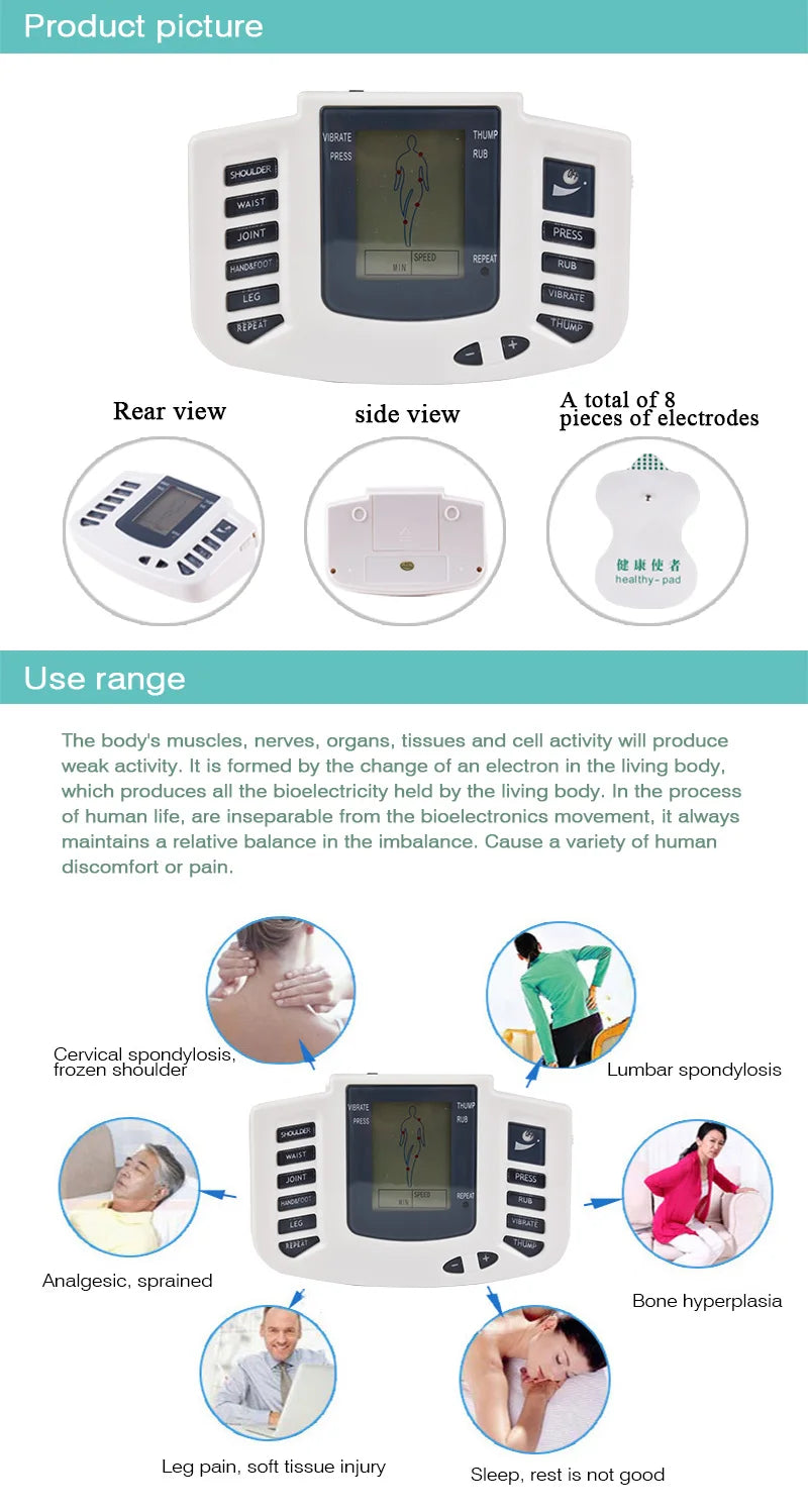 TENS Muscle Stimulator 16-Pad System with 10 Intensity Levels Massage Cushion Tidesmit