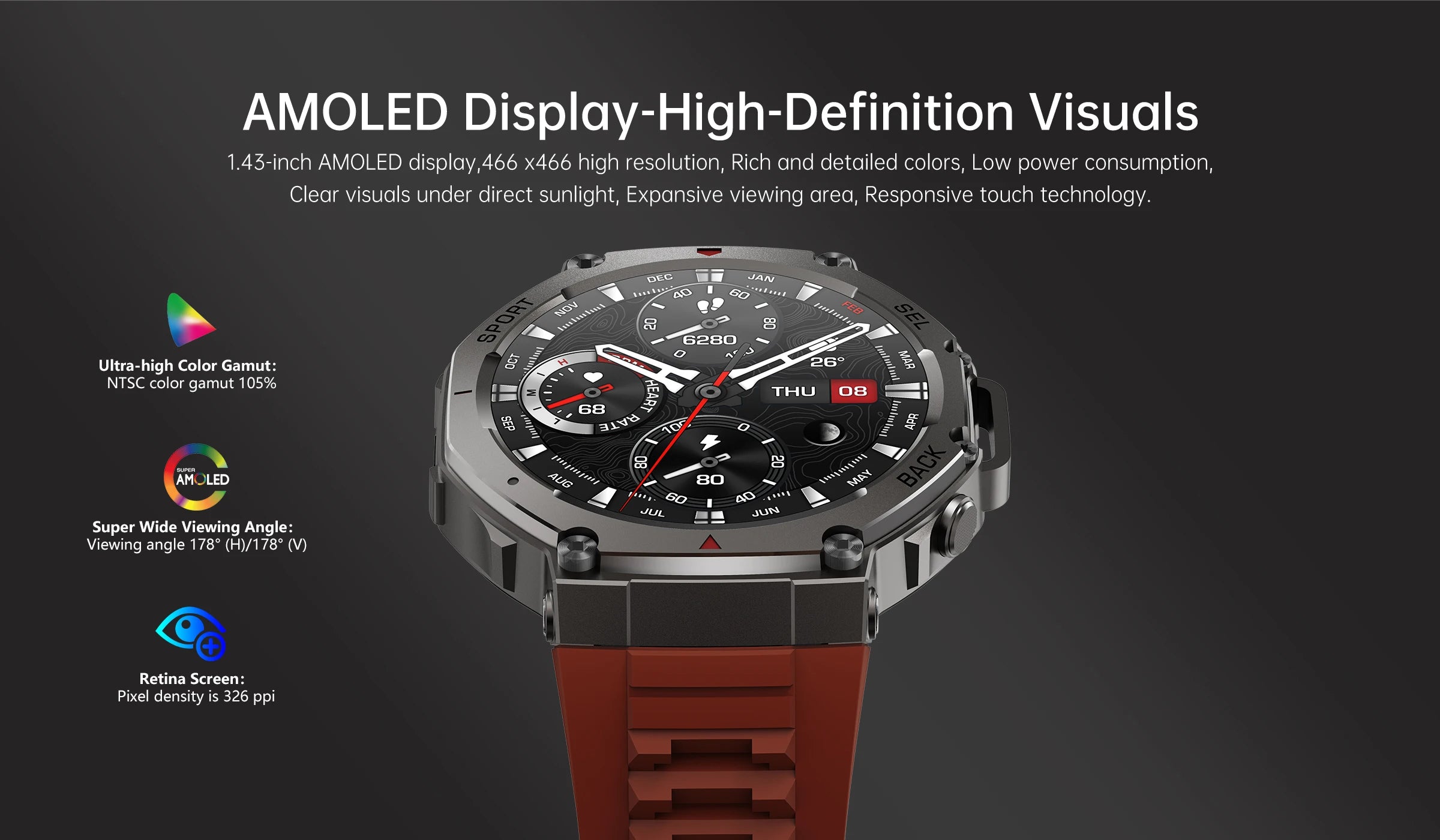 HD Watches Built-in Dual-band GPS Smart Watch Men Smartwatch Compass Altimeter Barometric 5ATM IP69K Waterproof AMOLED