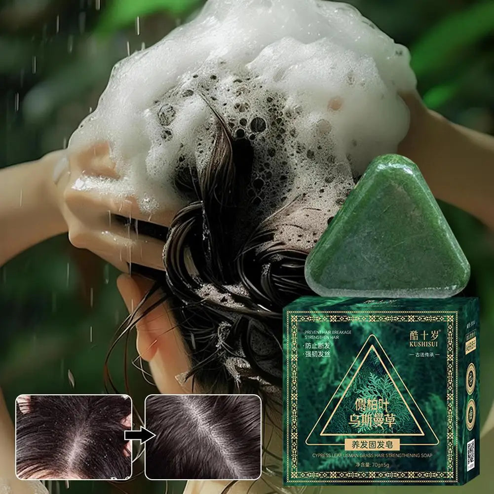 1-10PCS Triangle Shampoo Bar, Usman Grass Shampoo Bar,Nature Seven Green Soap Shampoo, Calming & Strengthens Hair for Women Men